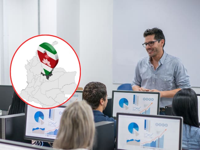 Profesor de universidad dictando clase / Mapa de Colombia señalando a Boyacá (Getty Images)