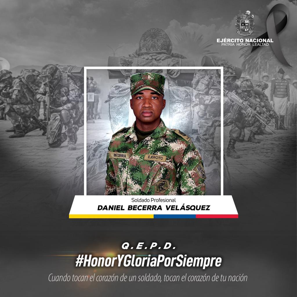 Soldado profesional Daniel Becerra Velásquez. Cortesía: Ejército Nacional.