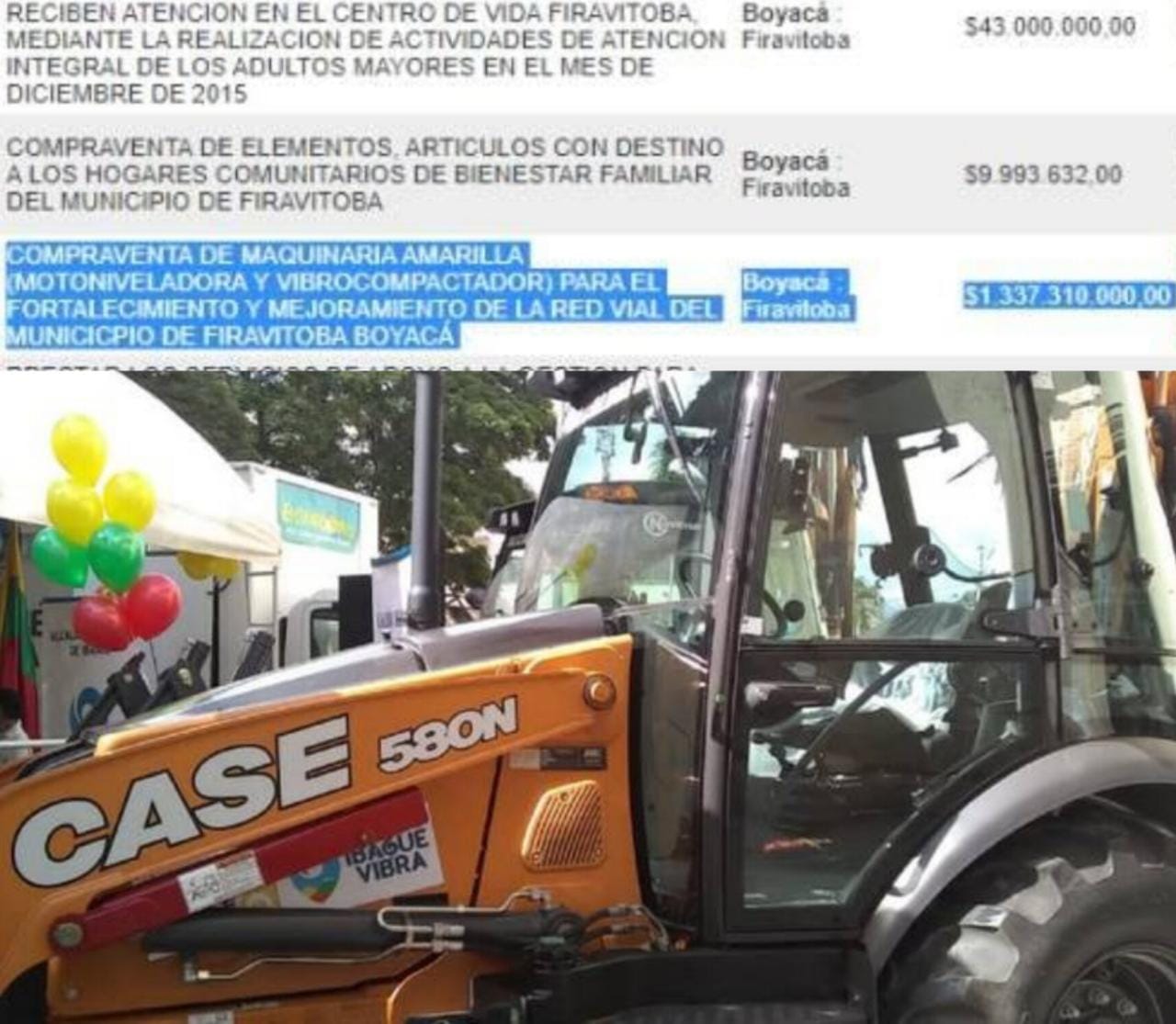 Motoniveladora no aparece en Firavitoba