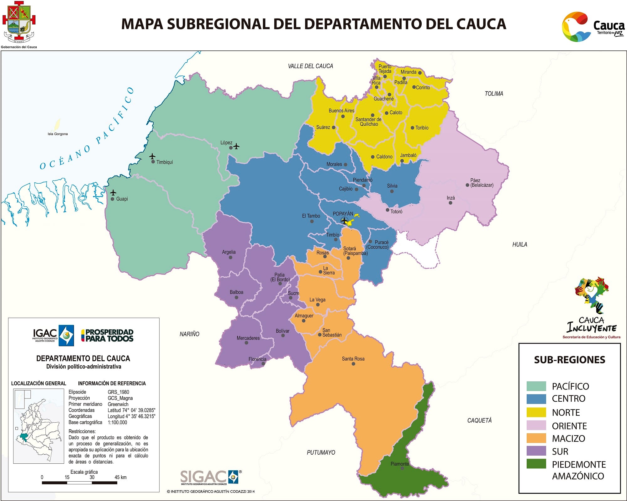 Mapa Subregional del Cauca (Gobernación del Cauca)