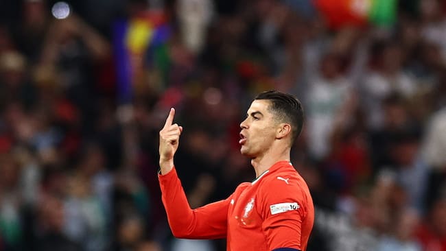 Munich (Germany), 08/06/2025.- Cristiano Ronaldo of Portugal celebrates after scoring the 2-2 during the UEFA Nations League final match between Portugal and Spain in Munich, Germany, 08 June 2025. (Alemania, España) EFE/EPA/ANNA SZILAGYI