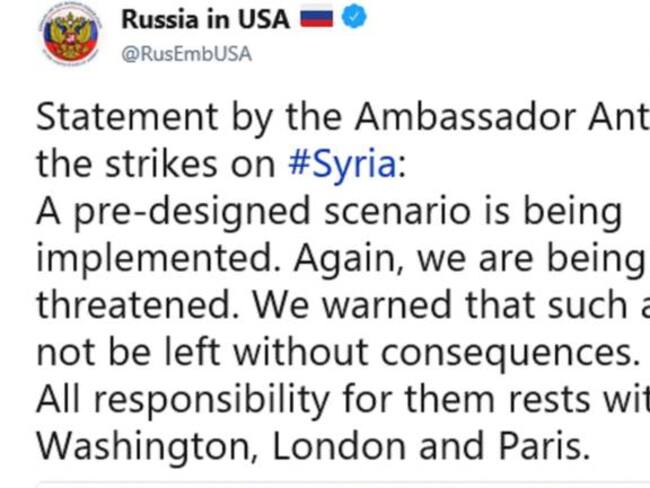 Rusia advierte que habrá consecuencias tras acción en Siria