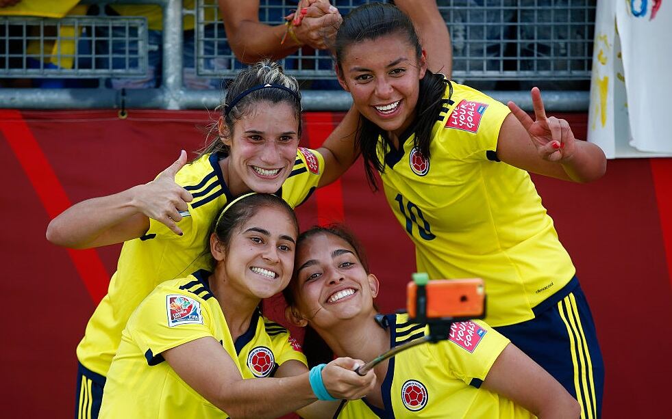 Daniela Montoya, Carolina Arbelaez, Isabella Echeverri y Yoreli Rincon durante un partido de la Selección Colombia en 2015 (Photo by Clive Rose - FIFA/FIFA via Getty Images)