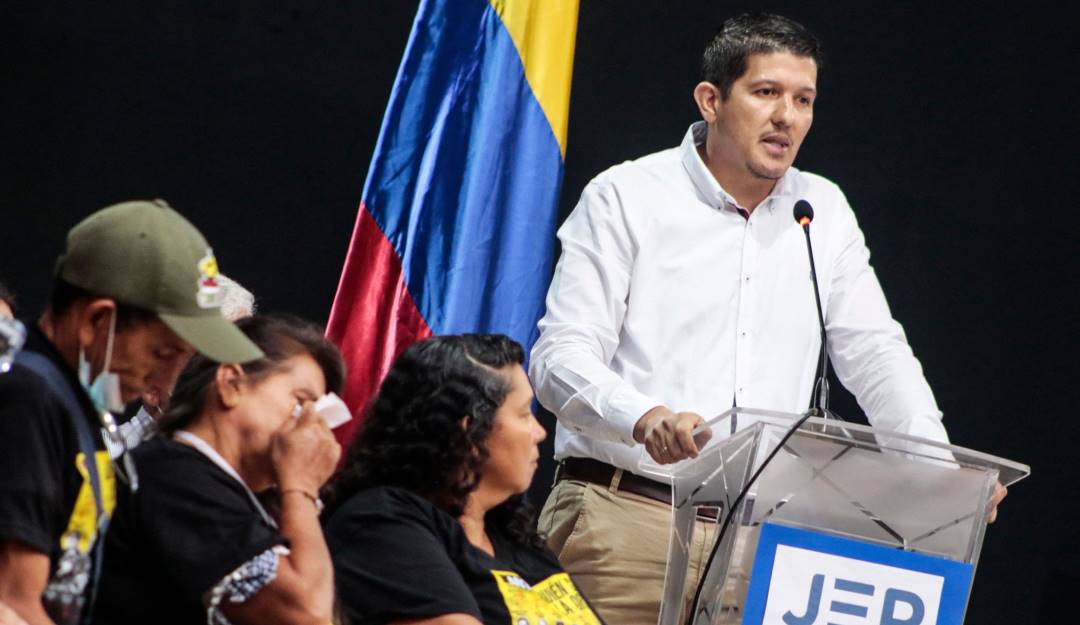 Guillermo Gutierrez, soldado colombiano retirado, en declaración ante las víctimas en la JEP.                    Foto: Getty 