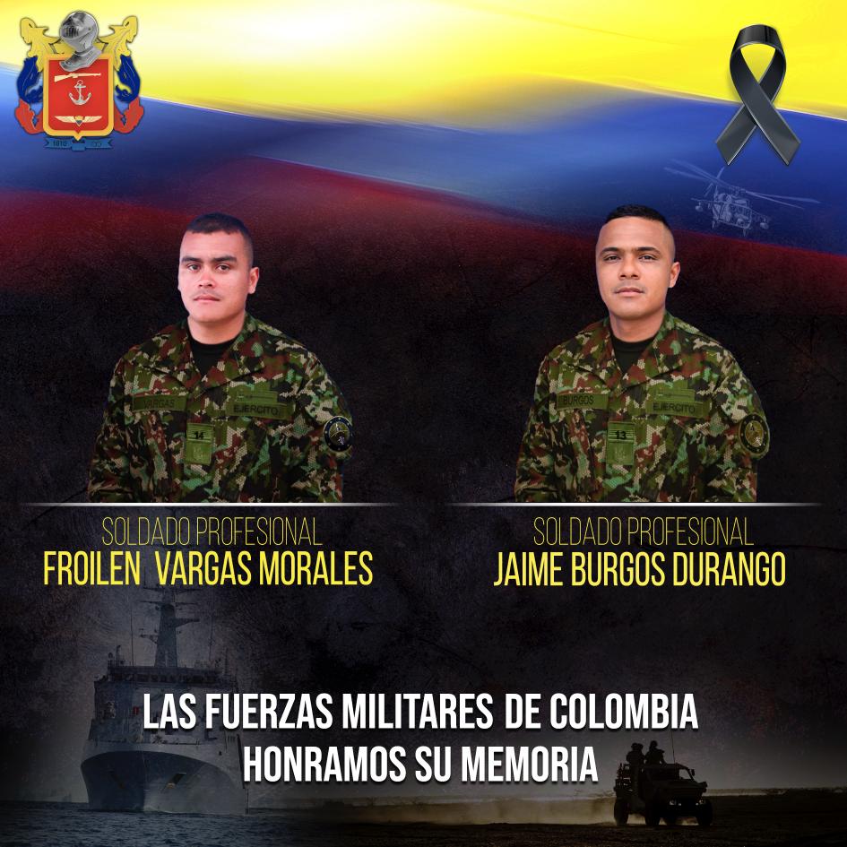 Soldados asesinados en Nariño. Foto: Ejercito Nacional