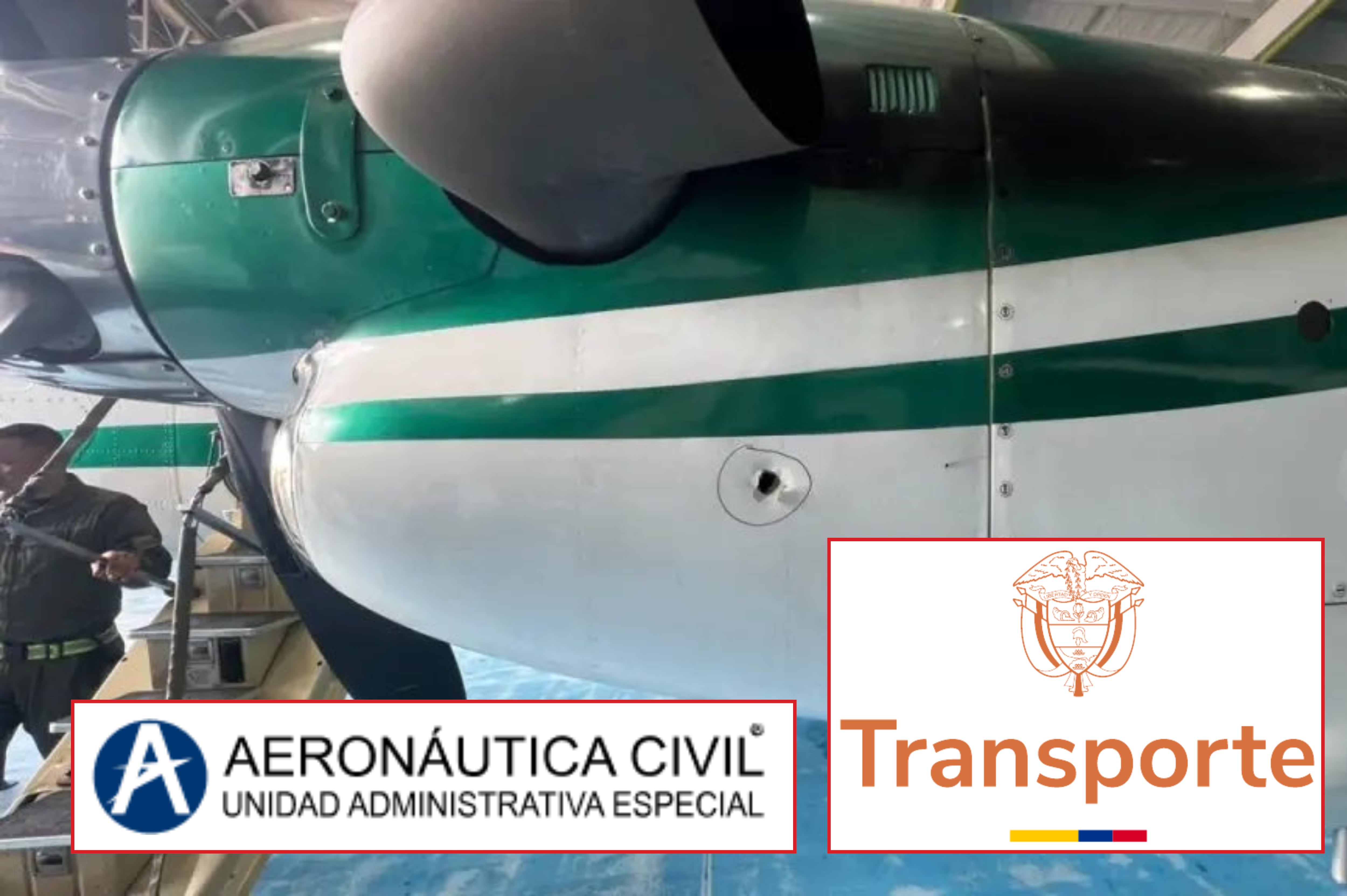 Imagen de referencia. Avión de la policía atacado: Foto cortesía / Aeronáutica Civil logo: Página web / MinTransporte logo: Foto cortesía.