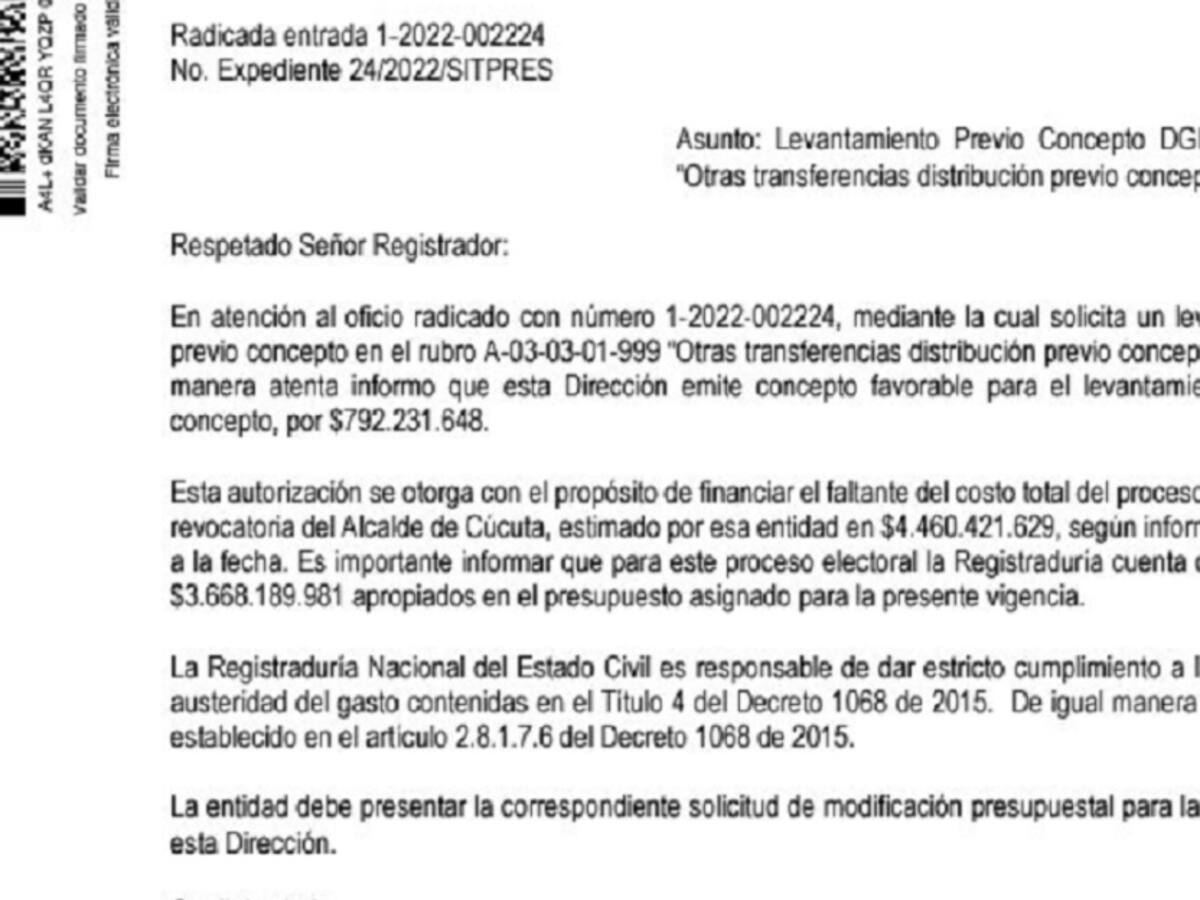 MinHacienda garantiza dinero para revocatoria en Cúcuta