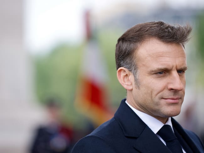 Paris (France), 08/05/2024.- French President Emmanuel Macron attends the ceremonies to mark the end of World War II at the Arc de Triomphe, in Paris, France, 08 May 2024. (Francia) EFE/EPA/Johanna Geron / POOL MAXPPP OUT