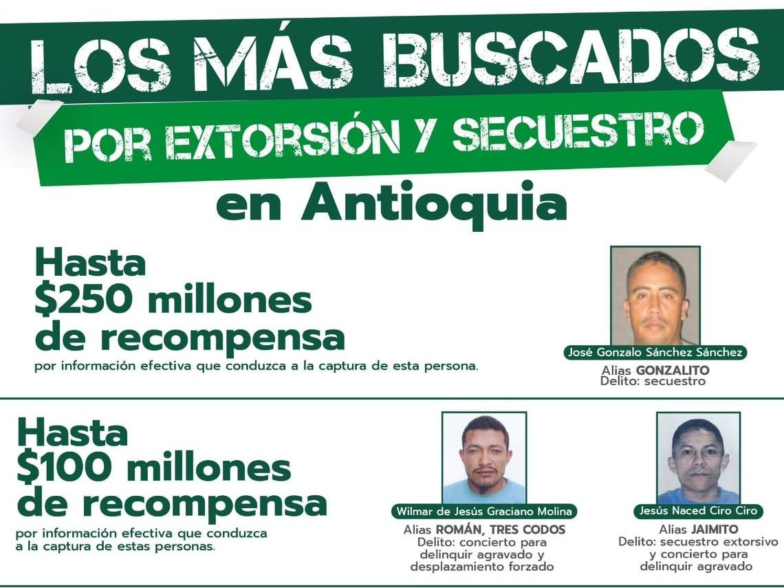 Cartel de los más buscados en Antioquia- foto gobernación