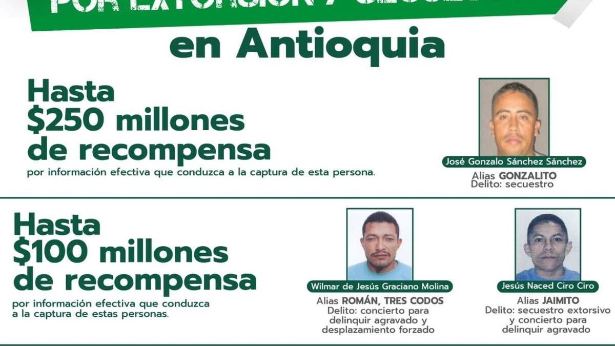 ‘Gonzalito’ lidera el cartel de los más buscados en Antioquia; se ofrece $250 millones