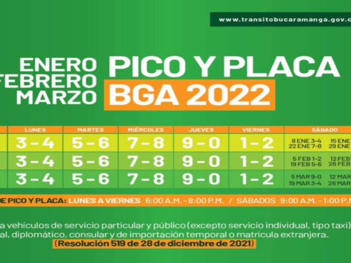 El próximo 3 de enero rota el pico y placa en Bucaramanga