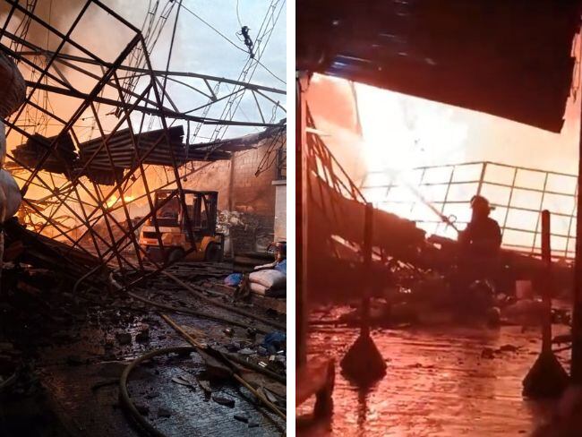 Incendio en bodega de reciclaje en Soacha. Cortesía Bomberos Cundinamarca.