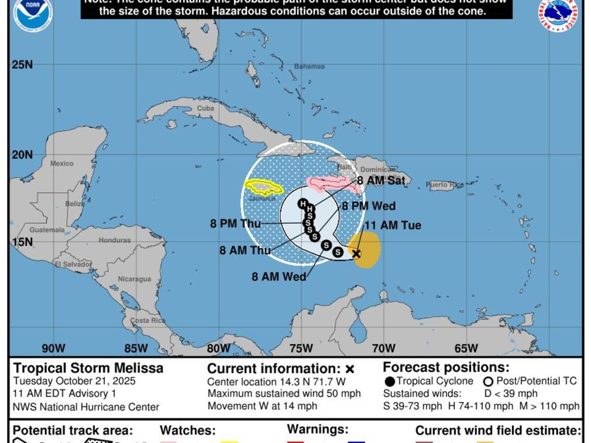 Onda tropical AL98 se fortalece y ahora es tormenta tropical Melissa: habrá lluvias en el Caribe