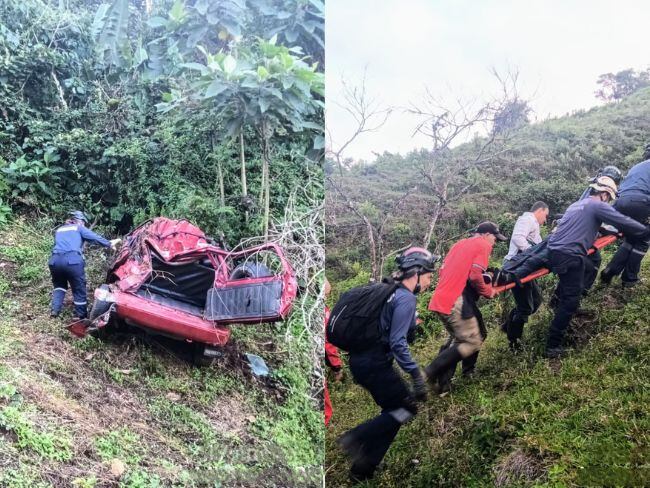El siniestro vial se registró en el amanecer del viernes 17 de enero. Fotos: Cuerpo de Bomberos de Anserma, Caldas.