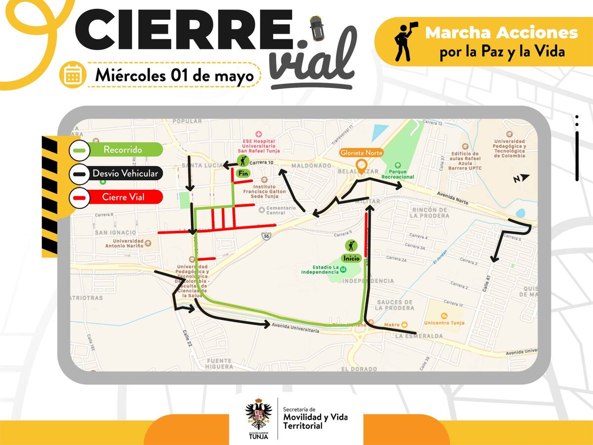 Atento a los cierres viales en Tunja debido a marchas