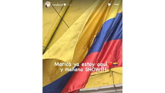 Rosalía comparte por medio de Instagram que ya se encuentra en Colombia. Foto: @rosalia.vt