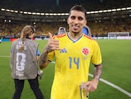 ZAPOPAN, MEXICO - JUNE 23: Gustavo Puerta #14 of Colombia celebrates after the 1-0 win during the FIFA World Cup 2026 Group K match between Colombia and Congo DR at Guadalajara Stadium on June 23, 2026 in Zapopan, Mexico. (Photo by Ryan Pierse - FIFA/FIFA via Getty Images)