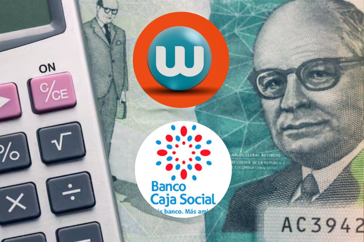 Dinero colombiano. Logos de Banco W y  Banco Caja Social Imagen vía Getty Images / Andrzej Rostek - Cortesía Redes Sociales