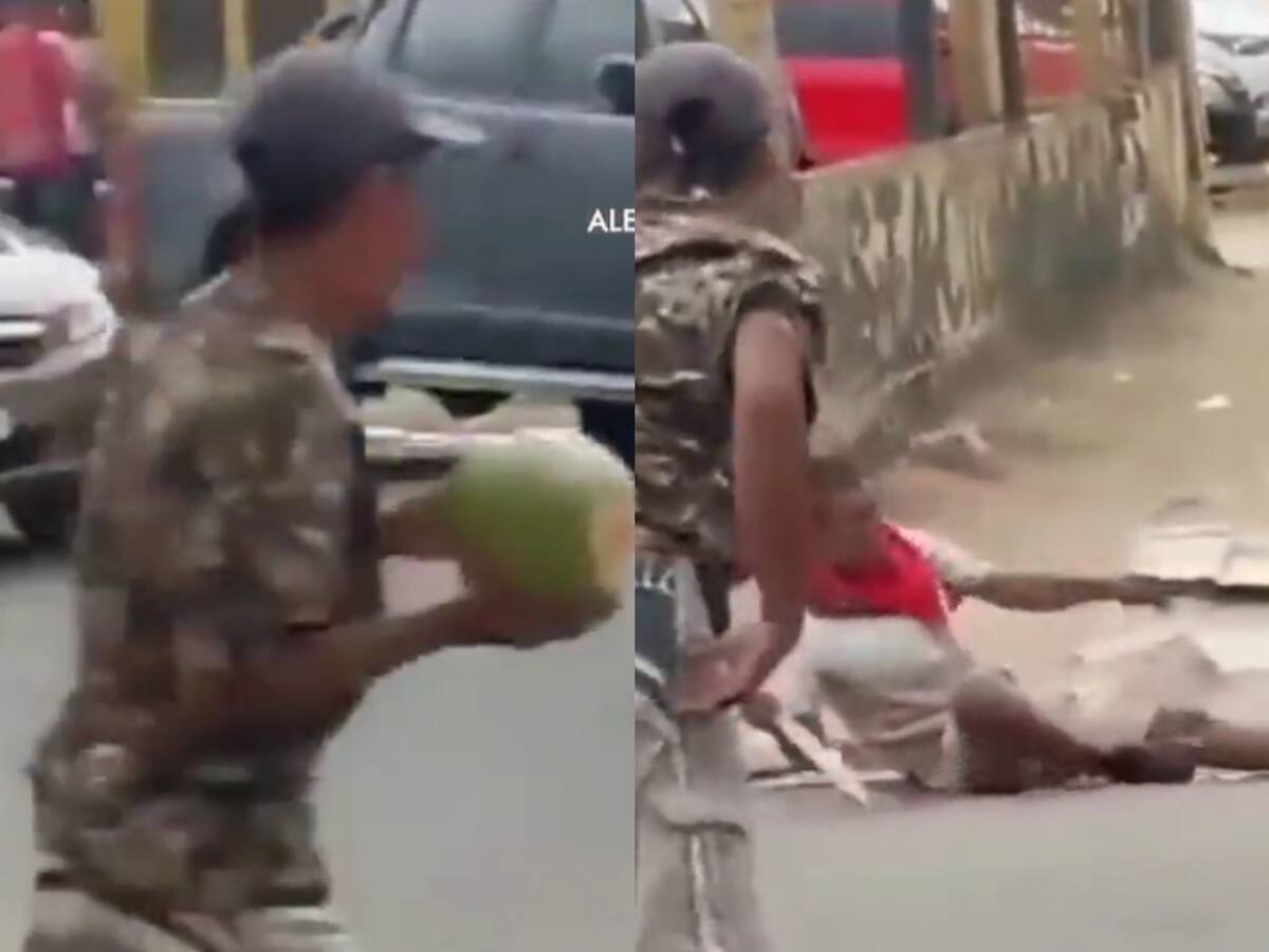 Video | Un hombre que perseguía a policías con cuchillo fue neutralizado con un coco