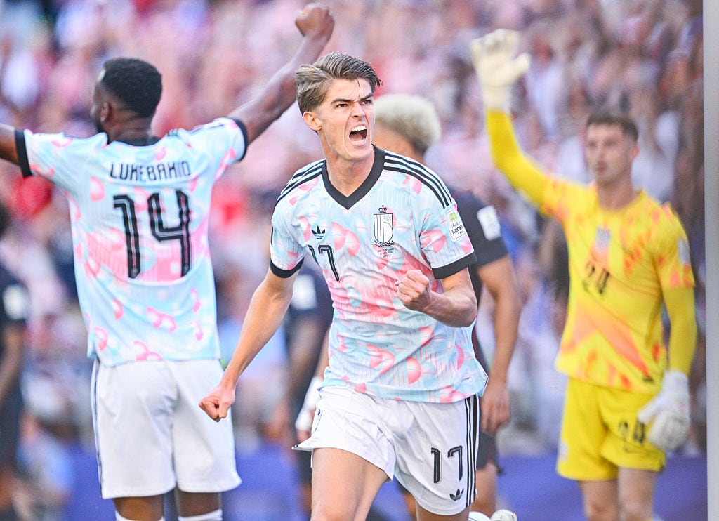 SEATTLE, WASHINGTON - JULY 6: Charles De Ketelaere, #17 of Belgium celebrates a goal during the FIFA World Cup 2026 Round Of 16 match between USA and Belgium at Seattle Stadium on July 6, 2026 in Seattle, United States. (Photo by Jane Gershovich/ISI Photos/ISI Photos via Getty Images)