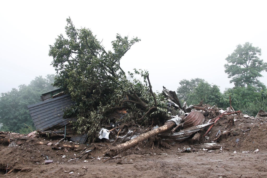 July 16, 2023-Yecheon, South Korea-A view of destruyed seen on heavy rain hit in Yecheon(North of Gyeongsang), South Korea. Flooding and landslides caused by heavy rains have killed at least 32 people nationwide and left more than 10 people missing while thousands evacuated their homes due to rain damage, authorities said Sunday. (Photo by Seung-il Ryu/NurPhoto via Getty Images)