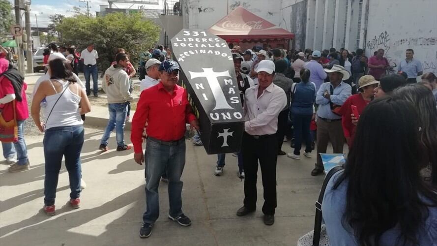 Con una marcha rechazan homicidios y amenazas a líderes sociales en Cauca. Foto: Cortesía Alberto Gutiérrez