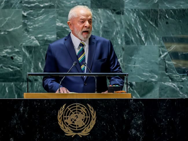 New York (United States), 19/09/2023.- Brazil&#039;s President Luiz Inacio Lula da Silva addresses the delegates during the 78th session of the United Nations General Assembly at the United Nations Headquarters in New York, New York, USA, 19 September 2023. (Brasil, Nueva York) EFE/EPA/JUSTIN LANE