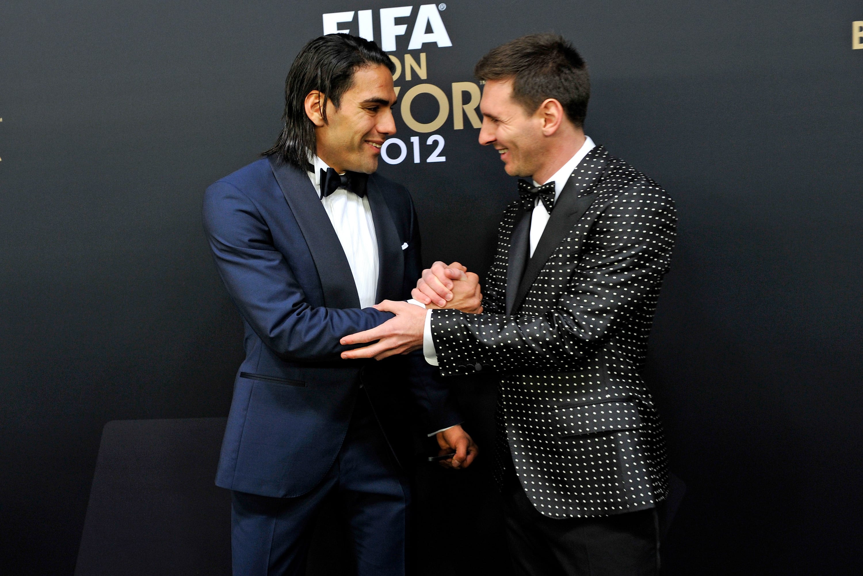 Radamel Falcao y Lionel Messi.  (Photo by Harold Cunningham/Getty Images)