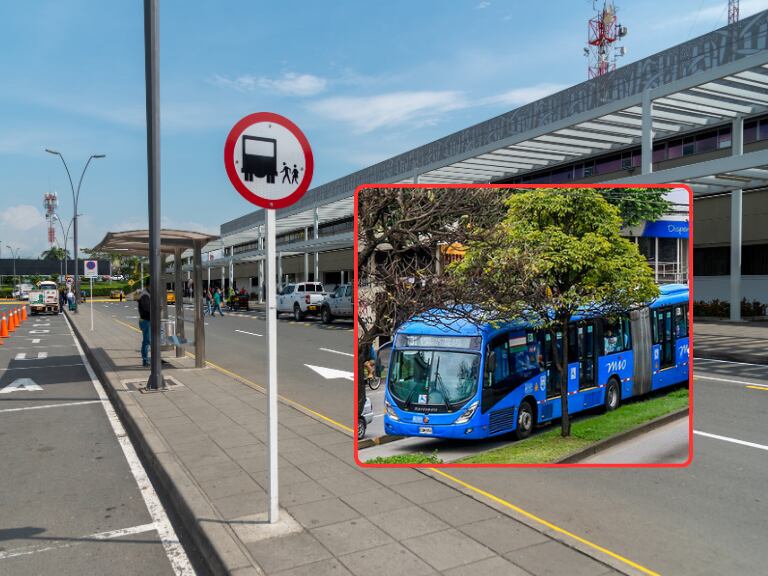 Paradas de autobús en el aeropuerto de Cali. Colombia (Getty Images) / Bus de MÍO (Alcaldía de Cali)