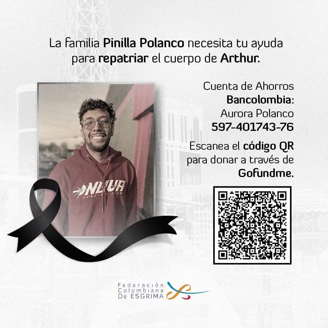 Profunda tristeza se vive en el mundo del deporte de esgrima, tras el fallecimiento el pasado 11 de marzo del esgrimista tolimense Arthur Pinilla Polanco.