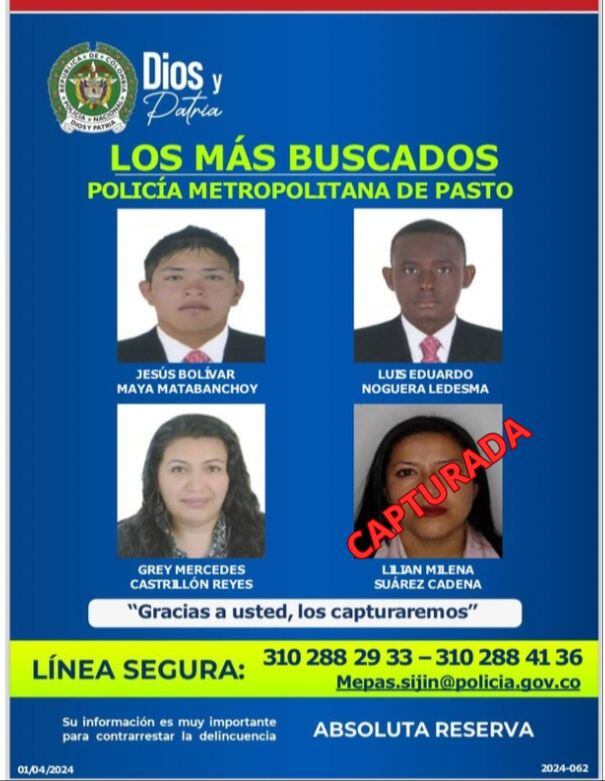 Los más buscados en Pasto | Foto: Pplicía Metropolitana Pasto