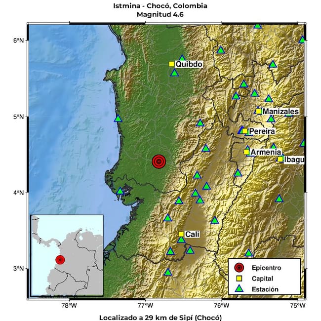Temblor en la madrugada del 18 de septiembre de 2026 en Chocó. Foto: Servicio Geológico Colombiano