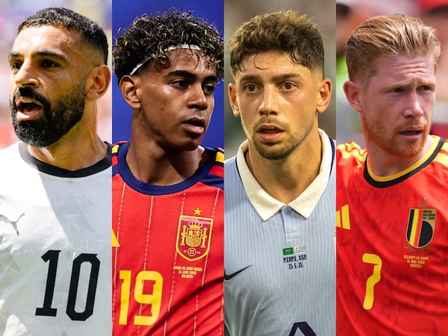 Mohamed Salah, Lamine Yamal, Federico Valverde y Kevin De Bruyne. Fotos: Getty Images.