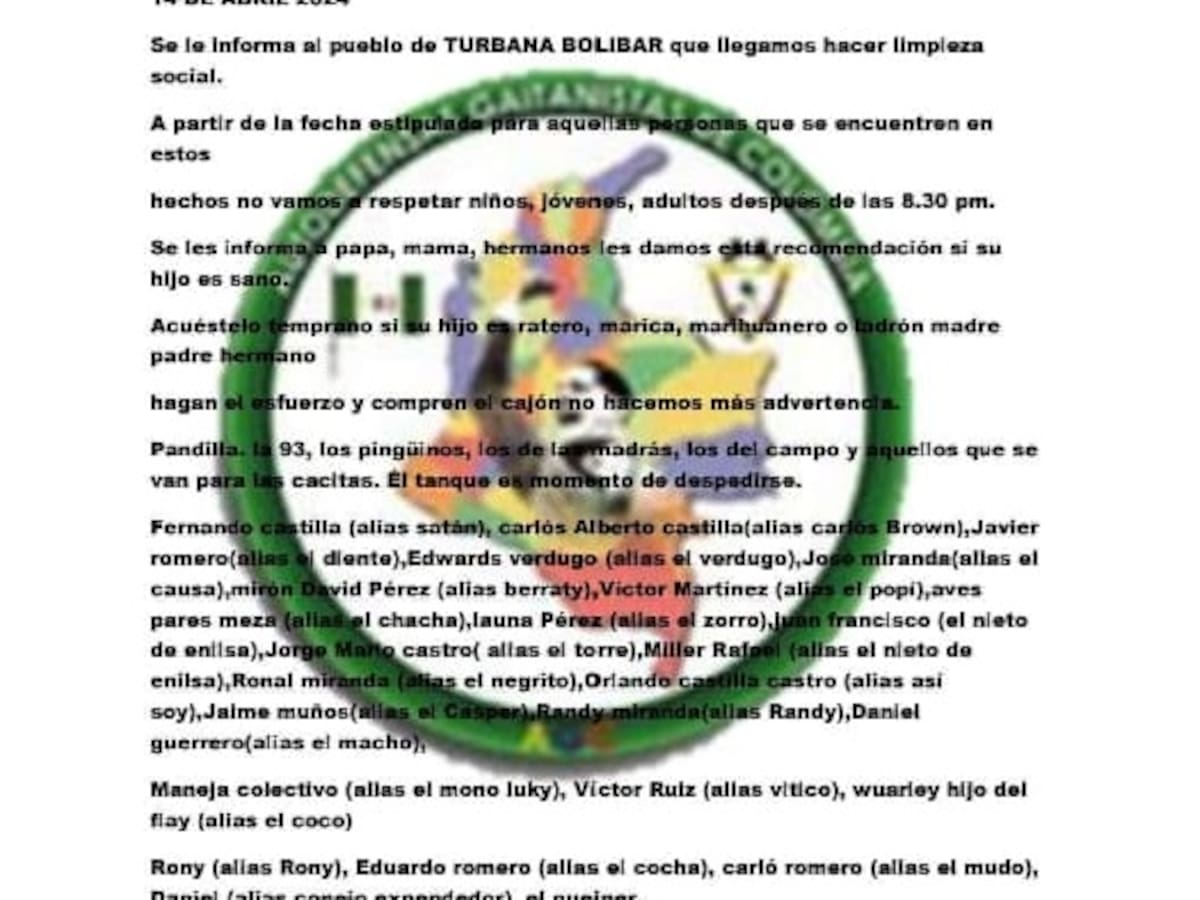 Temor por aparición de panfletos amenazantes en Turbana, Bolívar