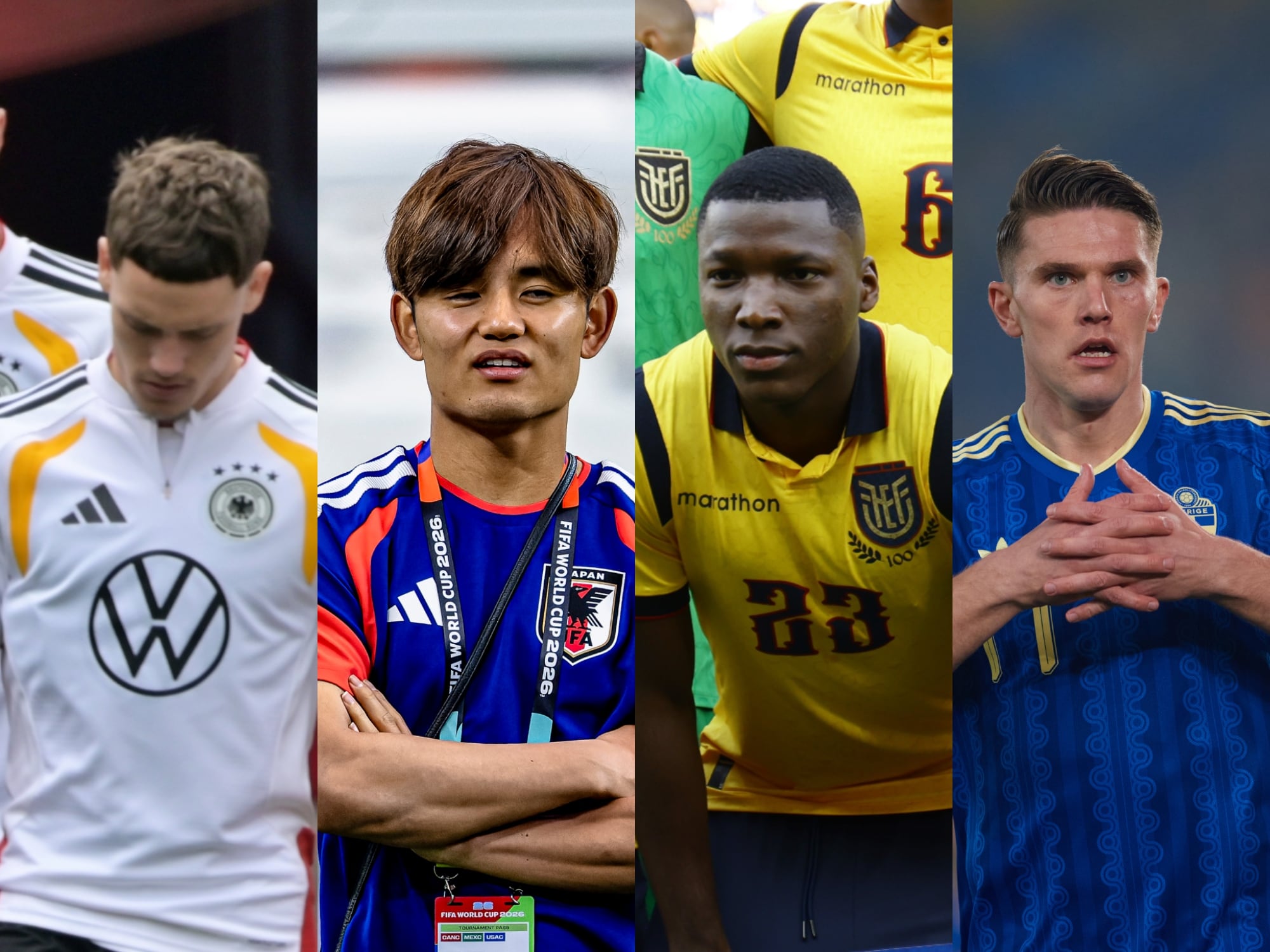 Jugadores de las selecciones de Alemania, Japón, Ecuador y Suecia. Fotos: Getty Images.