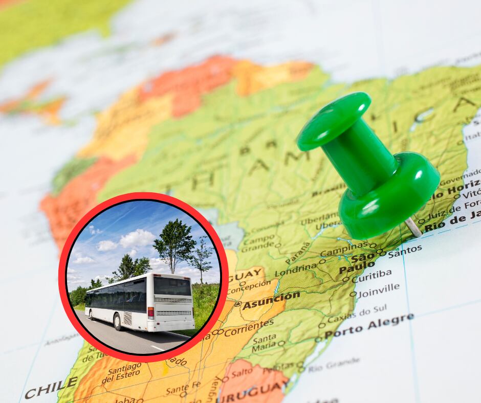 Mapa de Suramérica y bus (Getty Images)