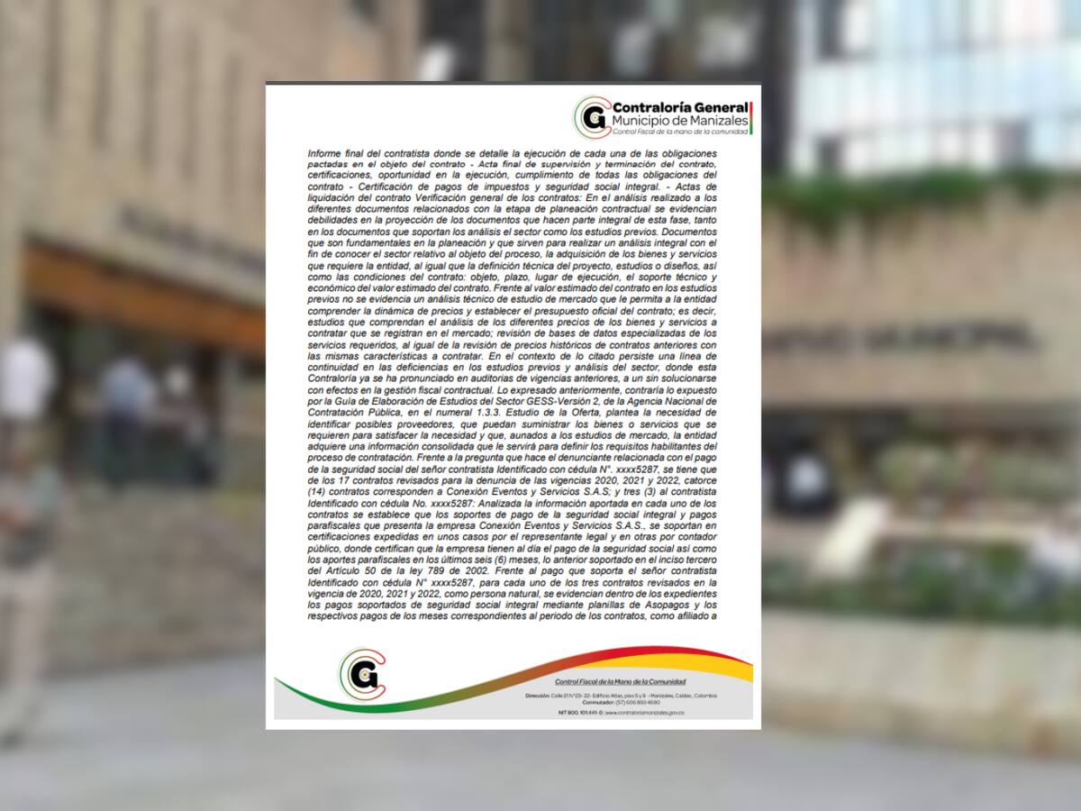 Contraloría de Manizales encontró varios hallazgos en el contrato entre el ICTM y Conexión