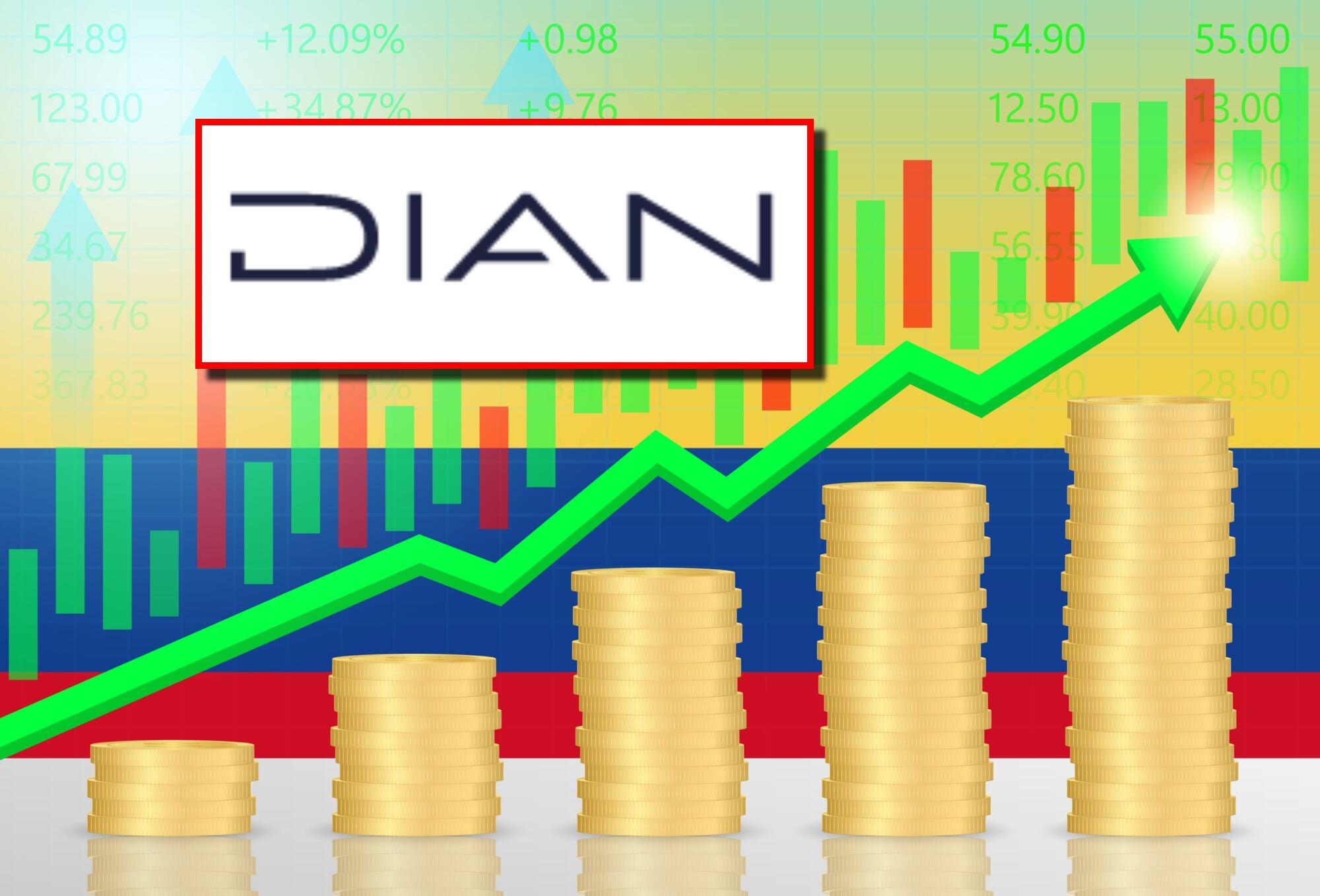 Logo de la DIAN y economía. Fotos: Redes sociales DIAN y Getty Images