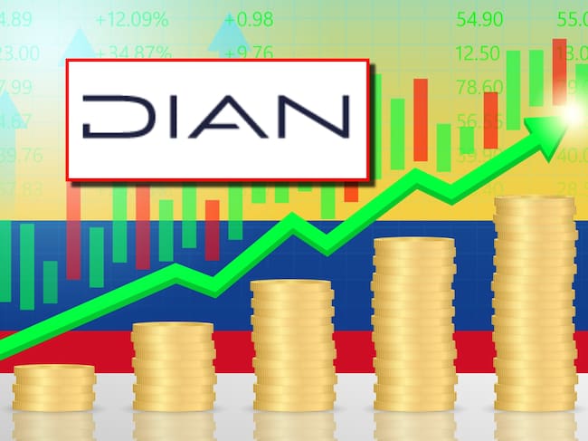Logo de la DIAN y economía. Fotos: Redes sociales DIAN y Getty Images