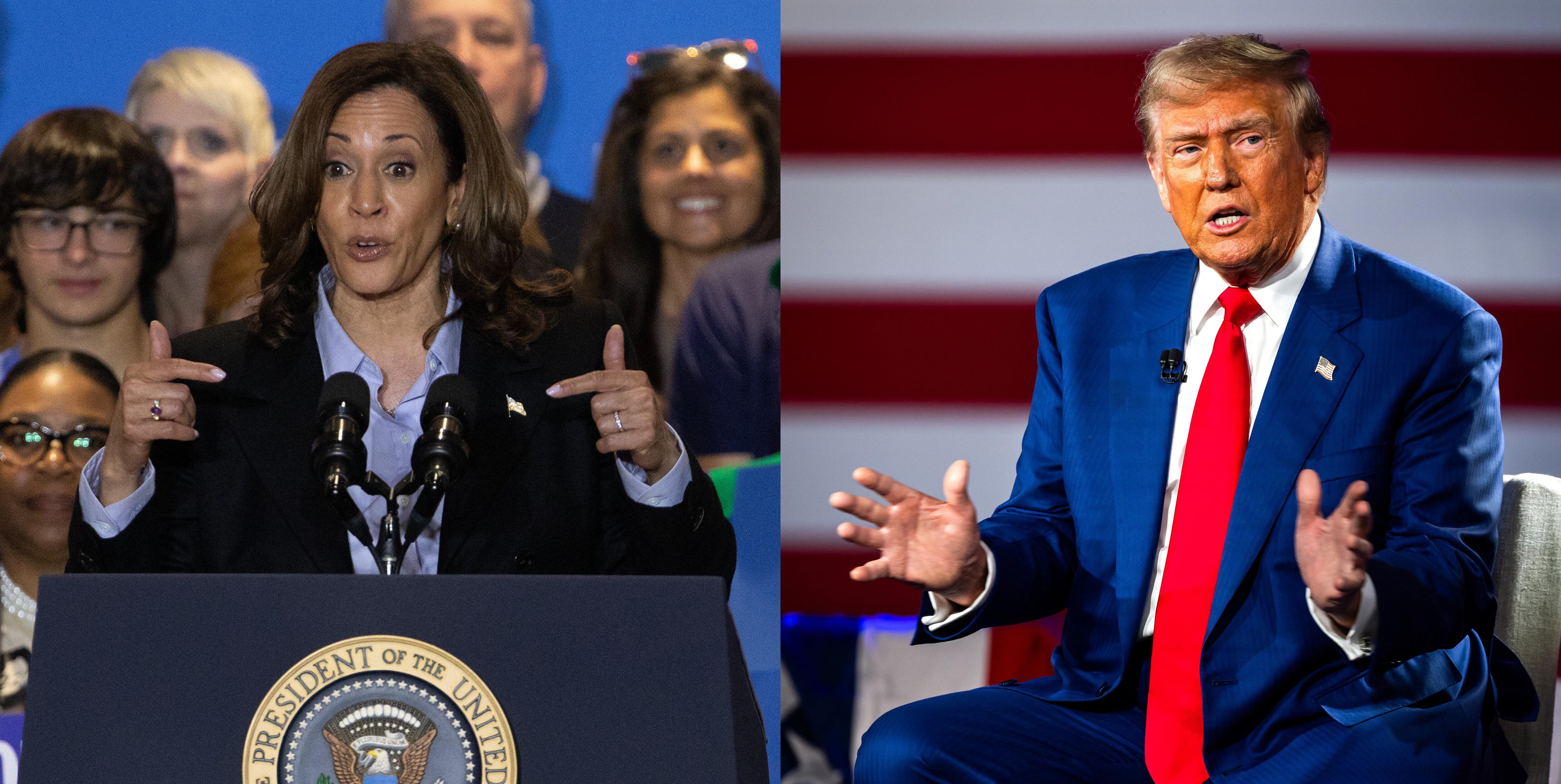 La vicepresidenta estadounidense y candidata demócrata a la Casa Blanca, Kamala Harris (i), y su rival republicano, el expresidente Donald. Harris y Trump (2017-2021)
EFE/ Rebecca Droke / Jim Lo Scalzo