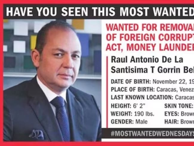 Cartel de búsqueda de Raúl Gorrín ante las autoridades estadounidenses.
( Cortesía ICE)