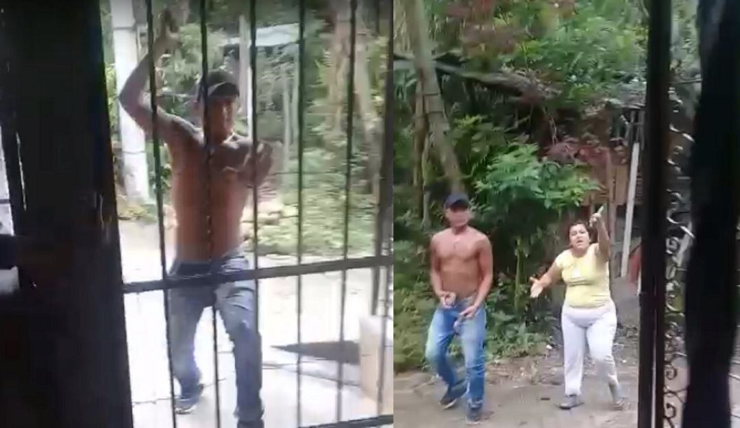 En el video se evidencia como el sujeto ataca con machete y lanza rocas a la vivienda de los vecinos. 