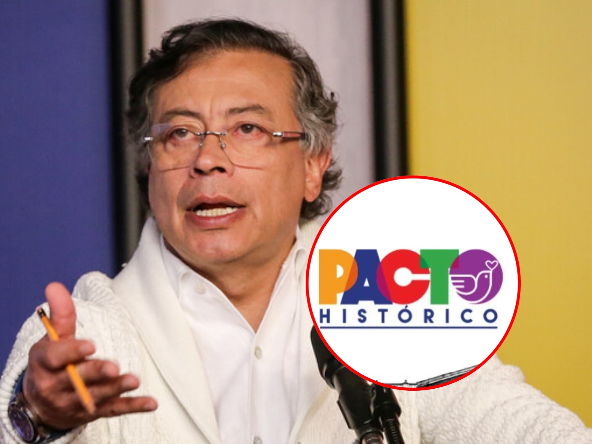 Gustavo Petro y logo del Pacto Histórico. Fotos: (Colprensa – Catalina Olaya) / X @PactoCol