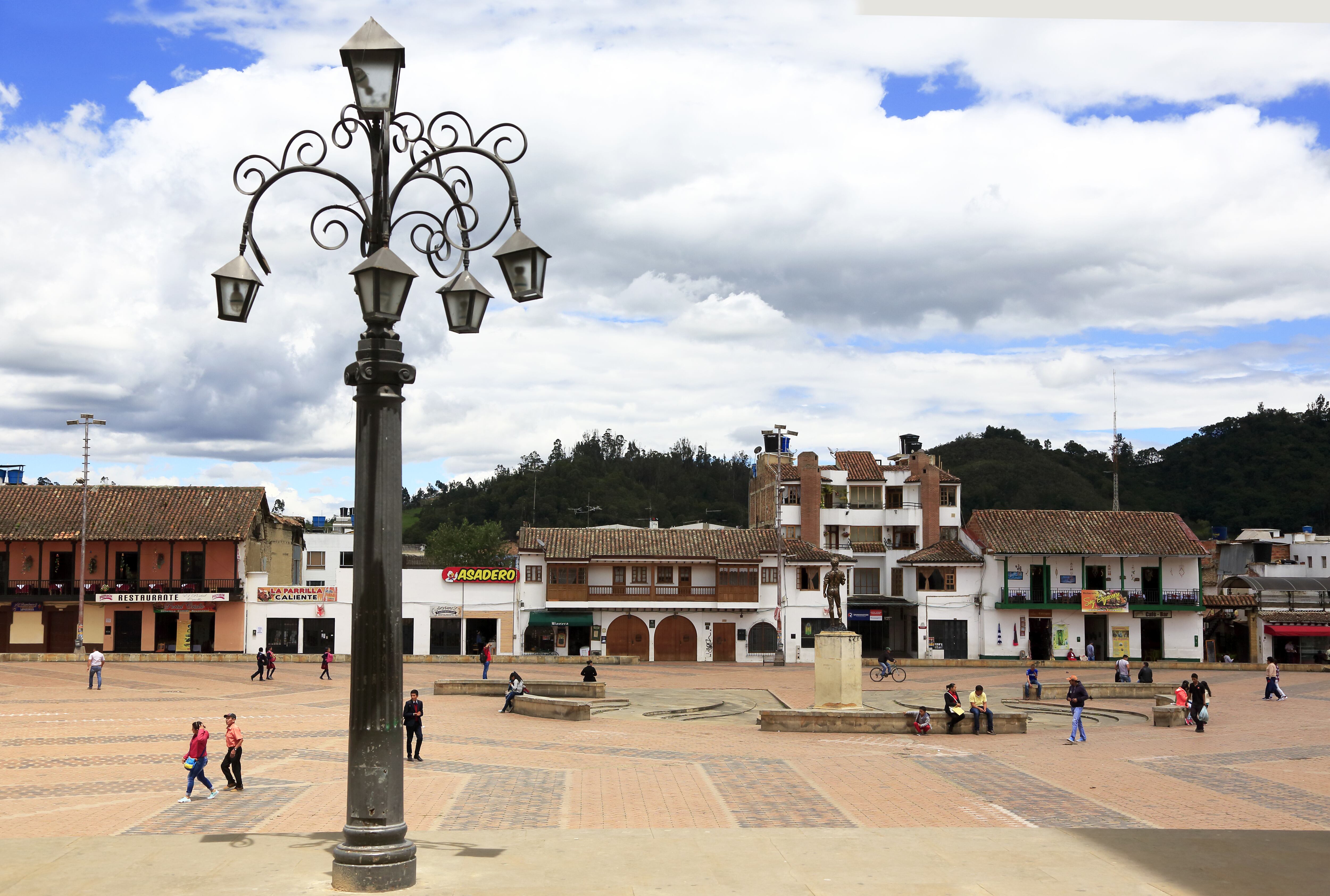 The view of Bolivar Square (Plaza de Bolivar) in Chiquinquira. Colombia. 05/2017