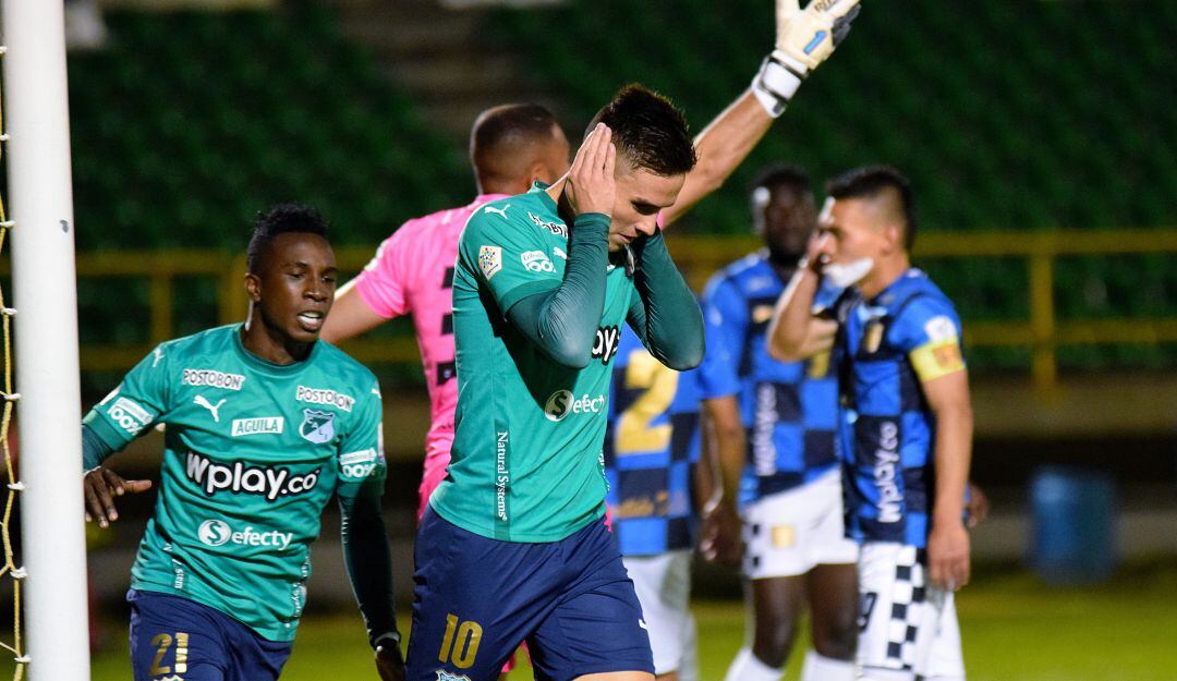 Agustín Palavecino celebra su gol ante Boyacá Chicó en la cuarta fecha de la Liga Colombiana.