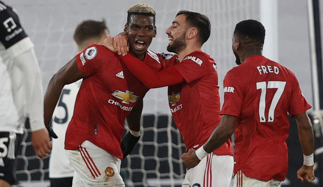 Paul Pogba celebra el gol de la victoria del Manchester United.