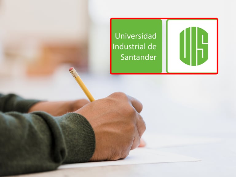 Persona escribiendo sobre una hoja y logo de la UIS. (Foto: Getty Images, Universidad Industrial de Santander)