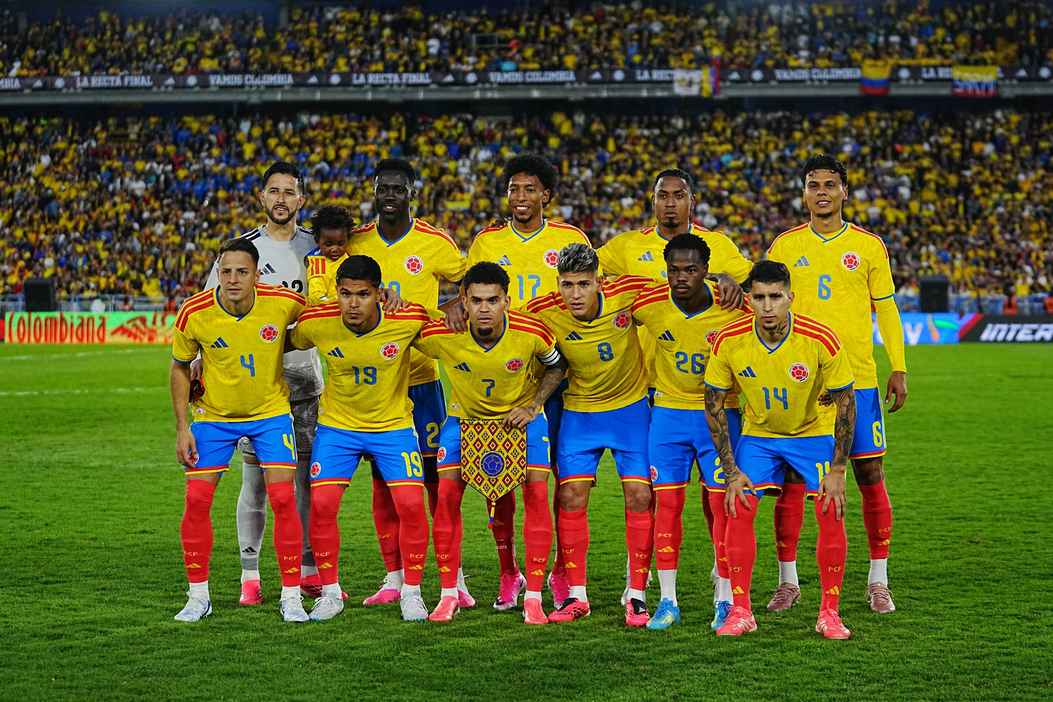 BOGOTA, COLOMBIA - JUNE 01: Players of Colombia pose for a photo prior to the international friendly match between Colombia and Costa Rica at Estadio El Campin on June 01, 2026 in Bogota, Colombia. (Photo by Andres Rot/Getty Images)
