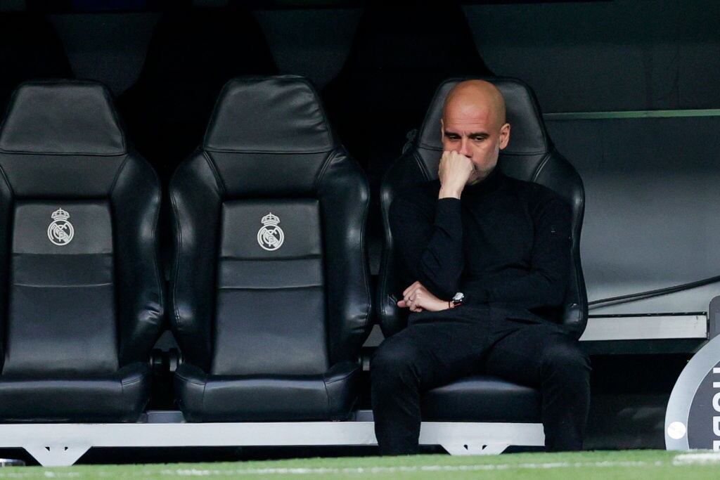 Pep Guardiola tras la eliminación de la Champions League a manos del Real Madrid (Photo by David S. Bustamante/Soccrates/Getty Images)
