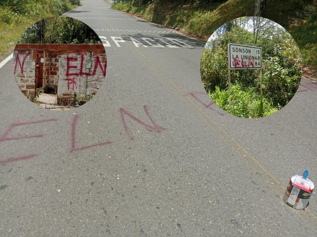 Grafitis del ELN pintados por "El Mesa" -fotos cortesía